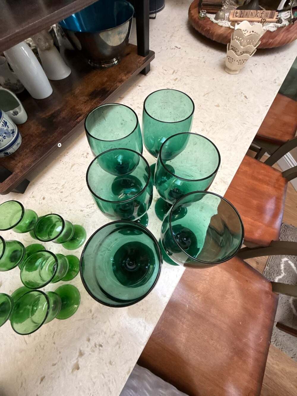 Vintage Libbey Juniper Green Teardrop Stemware Water Wine Goblets Set